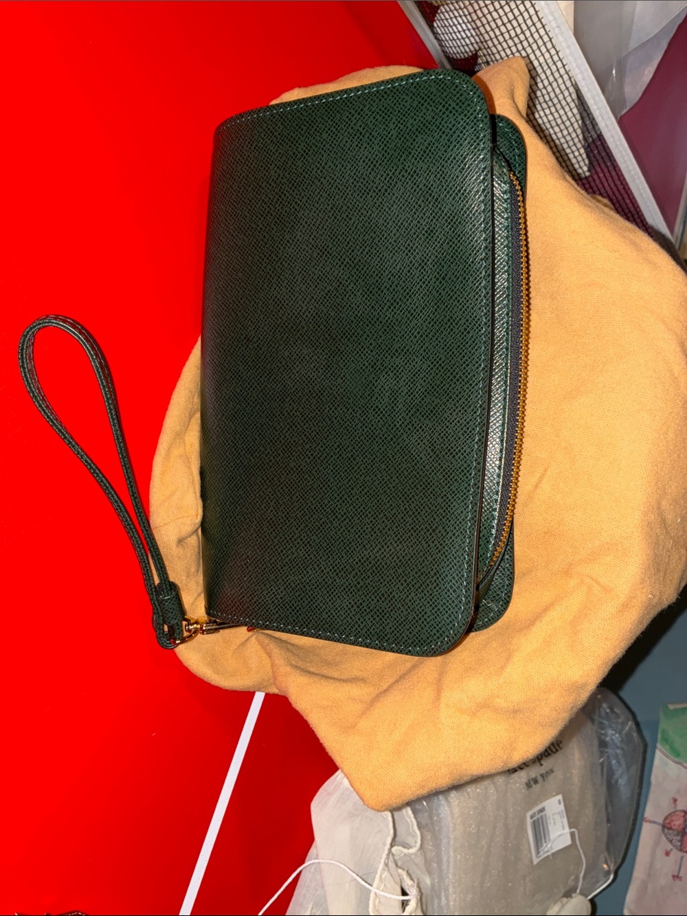 Authentic forest green Louis Vuitton wristlet